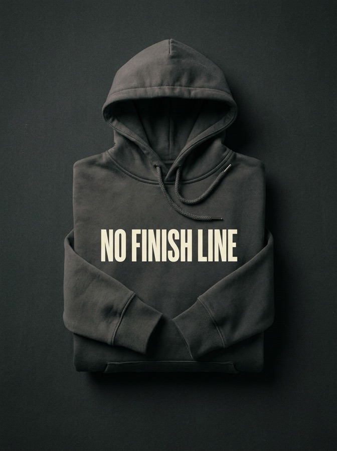 Hoodie NO FINISH LINE — render de concepto