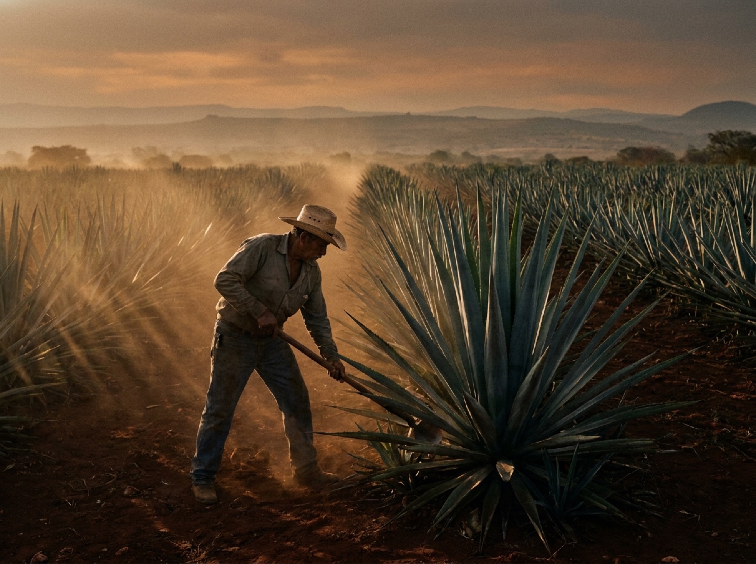 La jima del agave azul al amanecer