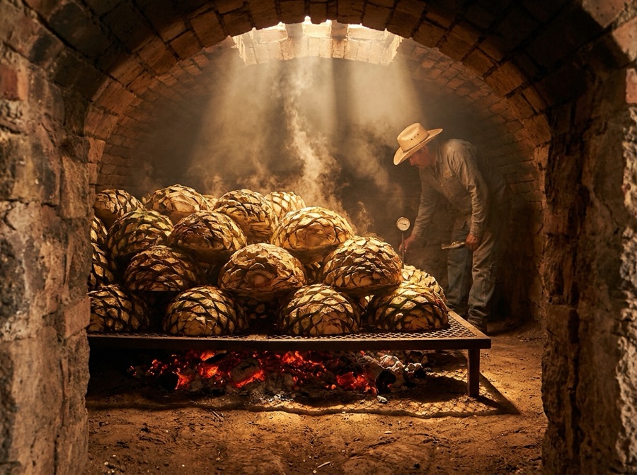 Horno de mampostería con piñas de agave